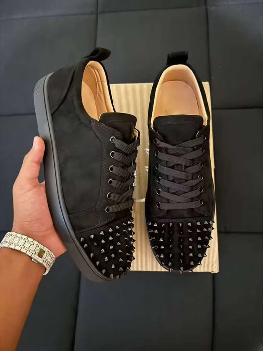 Black Suede Spiked Toe Red Bottoms